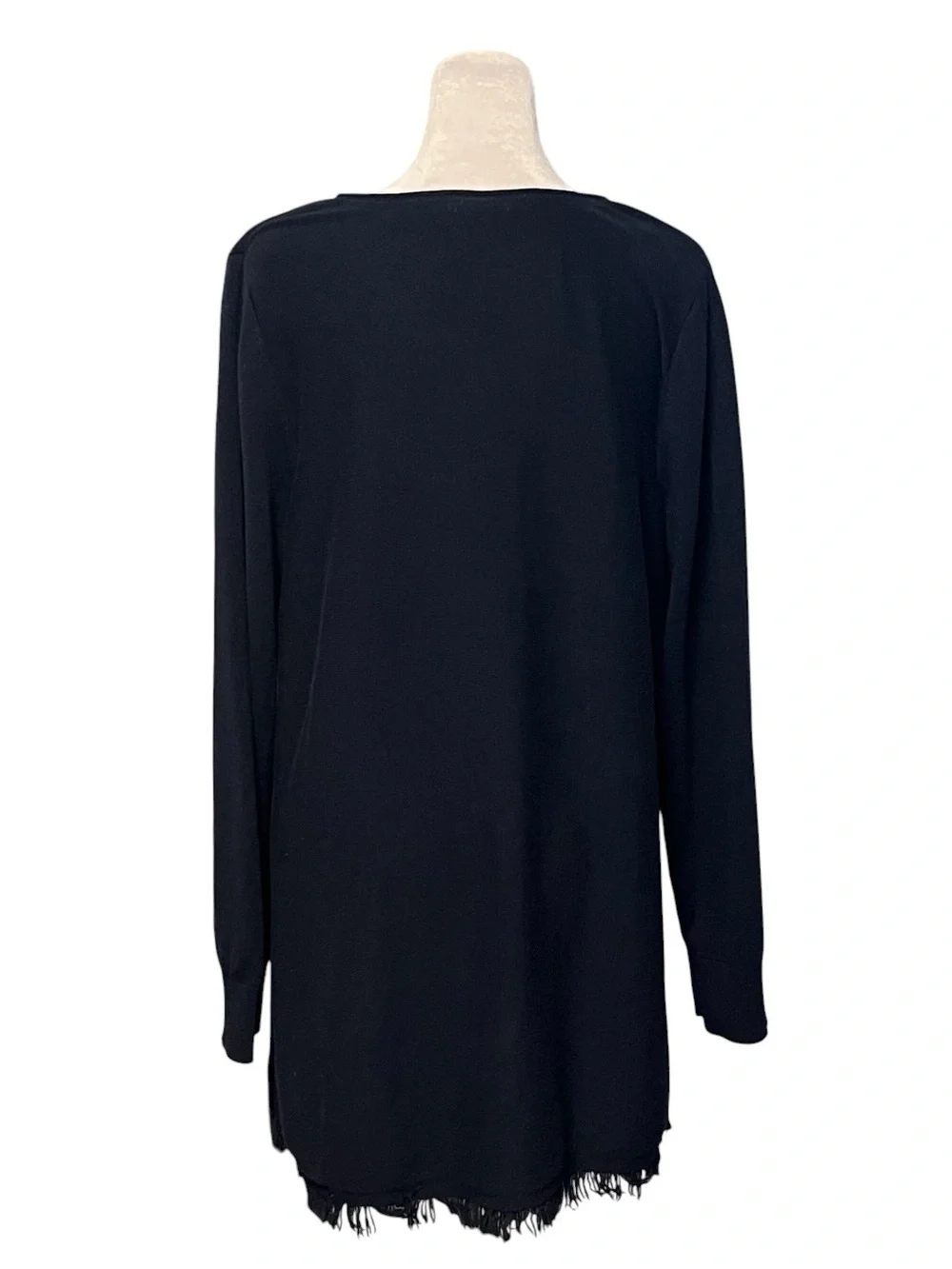 J. Jill Navy Blue Vneck Fringe Bottom Sweater Size Medium Petite NWT